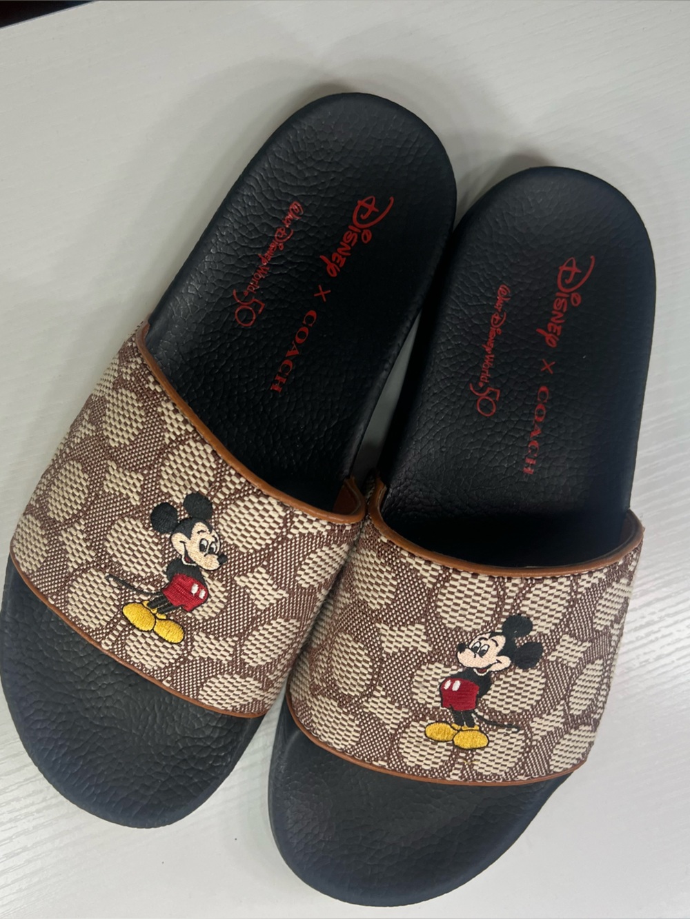 Coach x Mickey Mouse Brown Slide Sandals Size 8